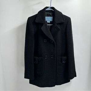 Nine West Size 2 Black Boucle Wool Double Breasted Coat